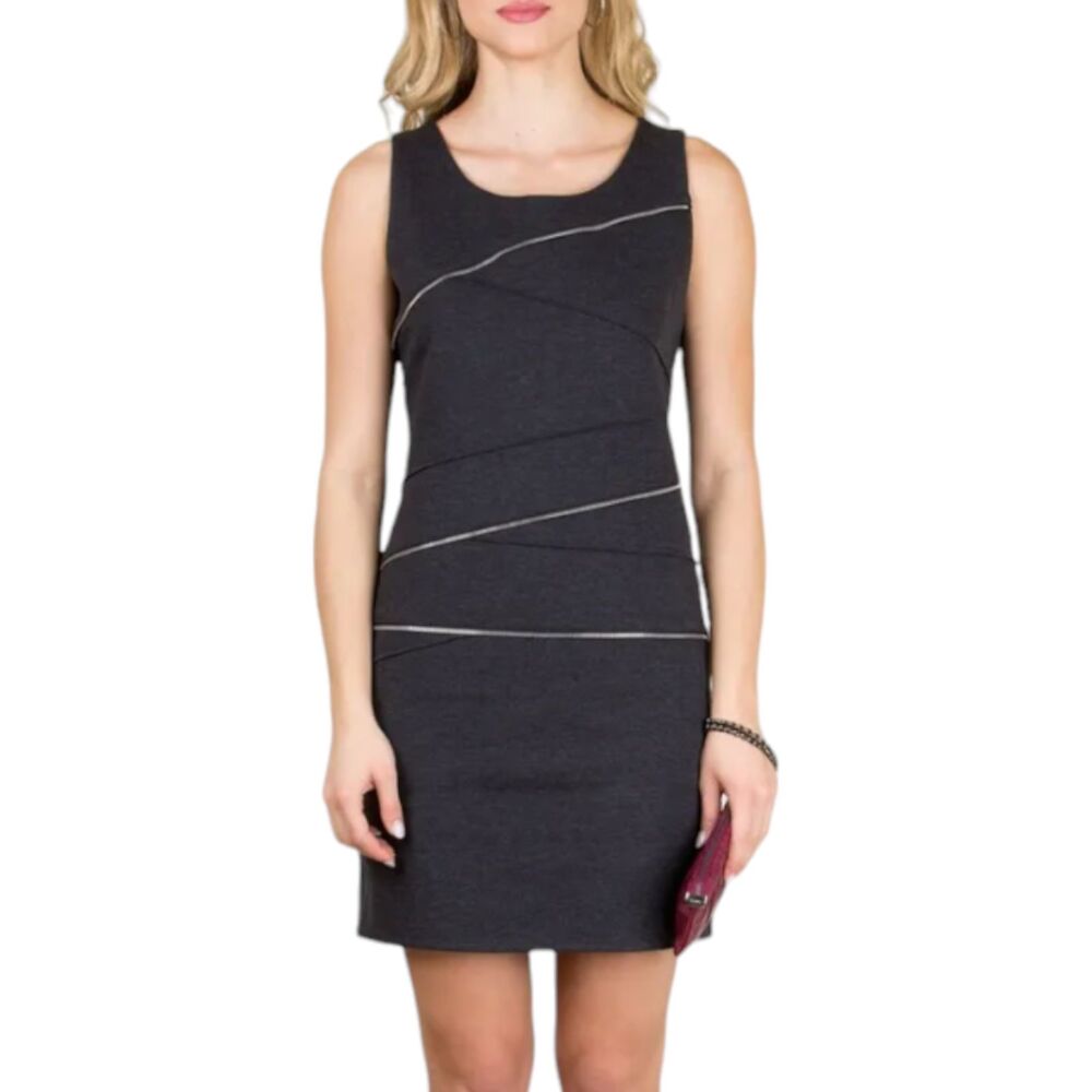 Michael Kors sleeveless zipper accent sheath dress charcoalsl gray size 4